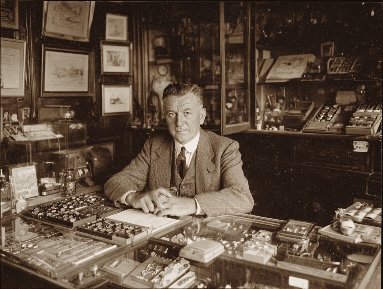 1930s watch dealer at table