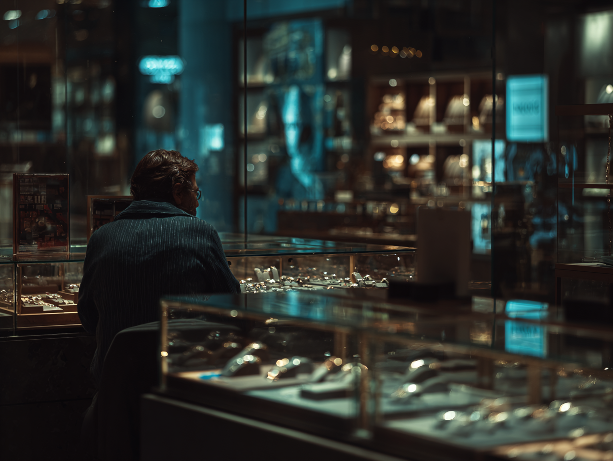 modern watch store with worker