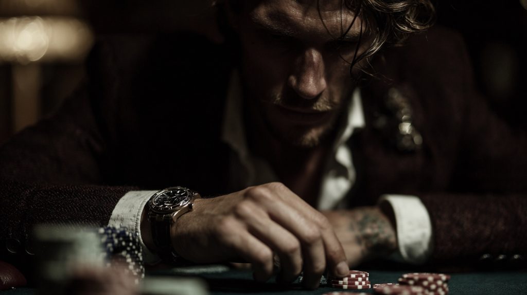 poker player in a suit with luxury watch