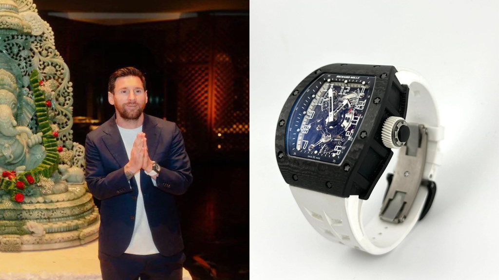 Lionel Messi wearing his ultra-rare Richard Mille RM 003 V2 Asia Edition gifted from Anant Ambani