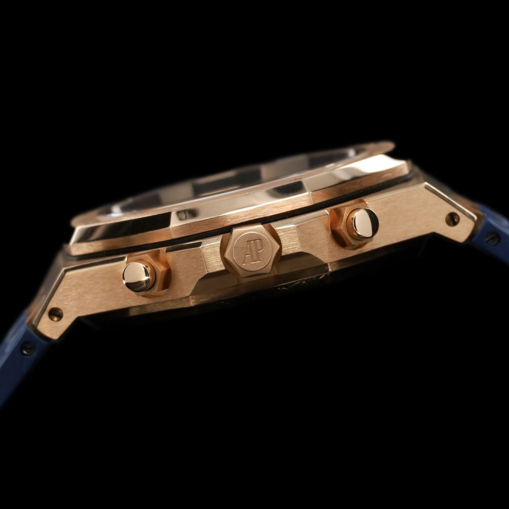 Audemars Piguet Royal Oak Chronograph 41 Rose Gold/Blue/Alligator/open caseback