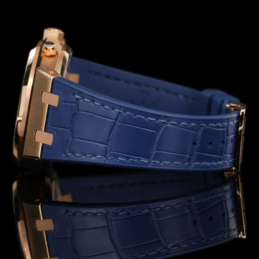 Audemars Piguet Royal Oak Chronograph 41 Rose Gold/Blue/Alligator/open caseback