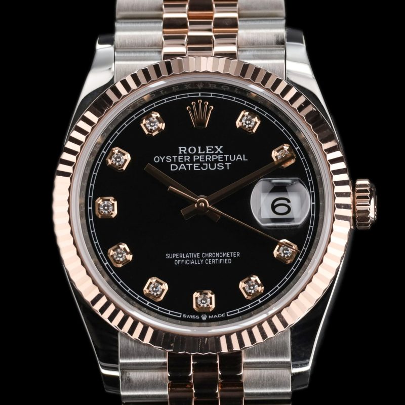 Rolex Datejust 36 36mm Two Tone Diamond Marker Black Dial