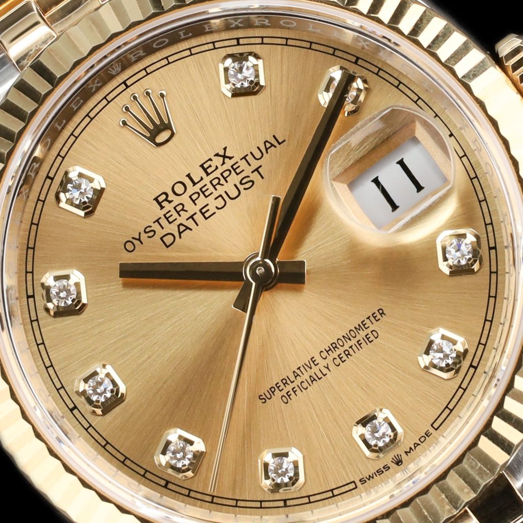Rolex Datejust 36 Champagne Diamond Dial Two Tone Yellow Gold Fluted Bezel Bracelet