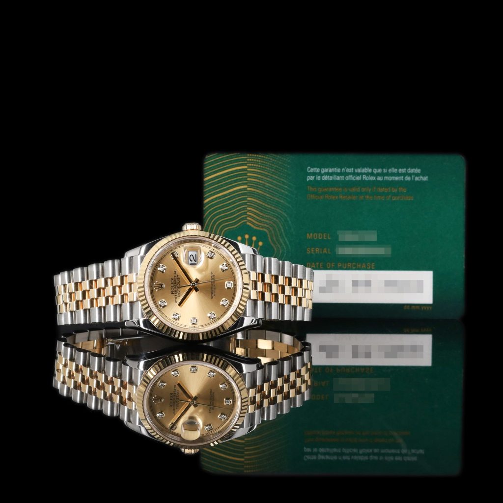 Rolex Datejust 36 Champagne Diamond Dial Two Tone Yellow Gold Fluted Bezel Bracelet