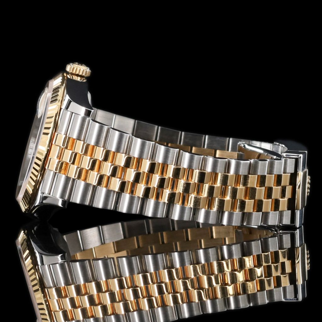 Rolex Datejust 36 Champagne Diamond Dial Two Tone Yellow Gold Fluted Bezel Bracelet