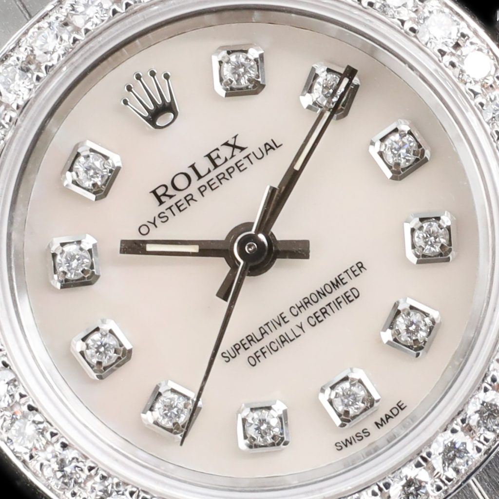 Rolex Oyster Perpetual 26 AM MOP Dial and AM Natural Diamond Bezel Originally Silver Dial