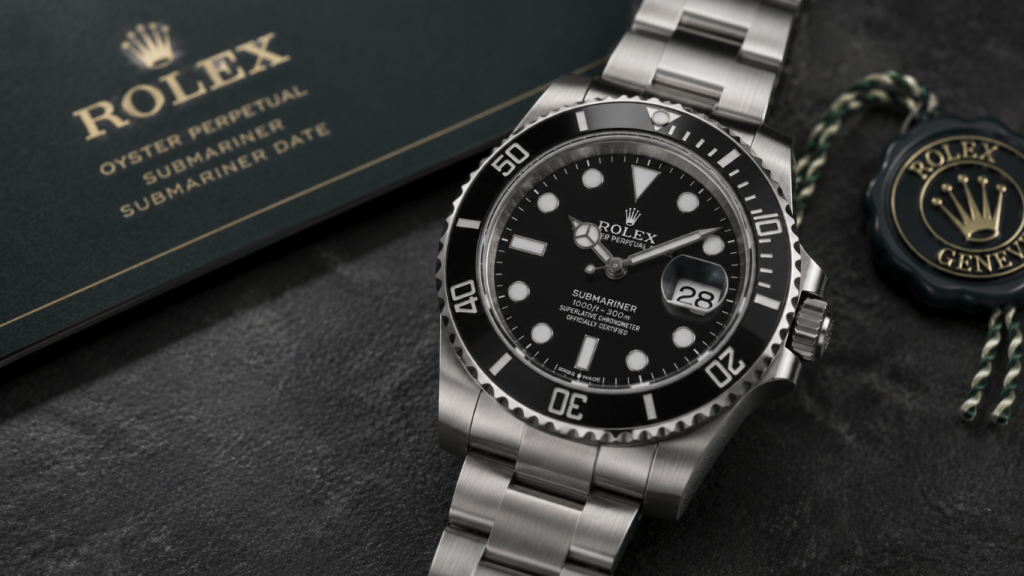 Black Rolex Submariner sports watch