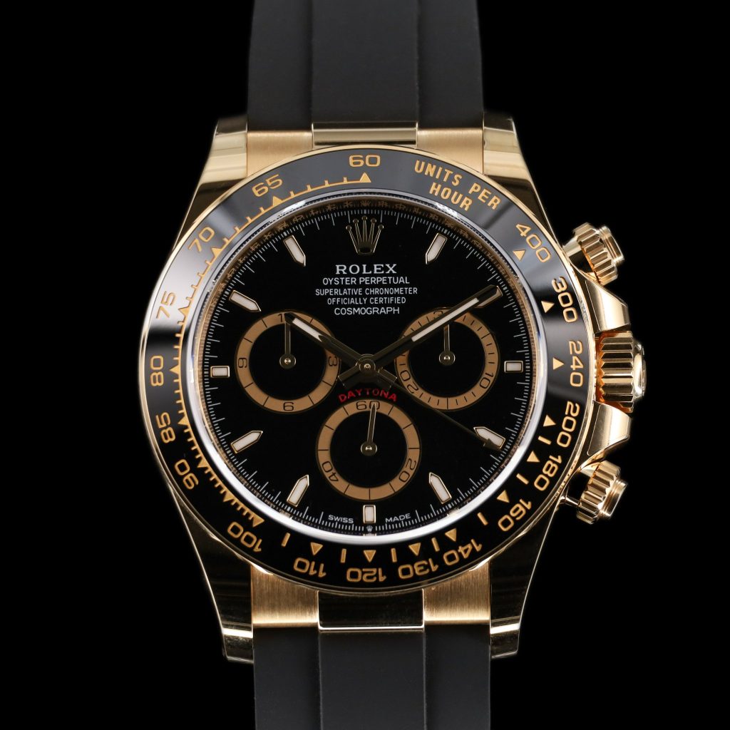 Rolex Daytona Gold Black Dial on Oyster Flex