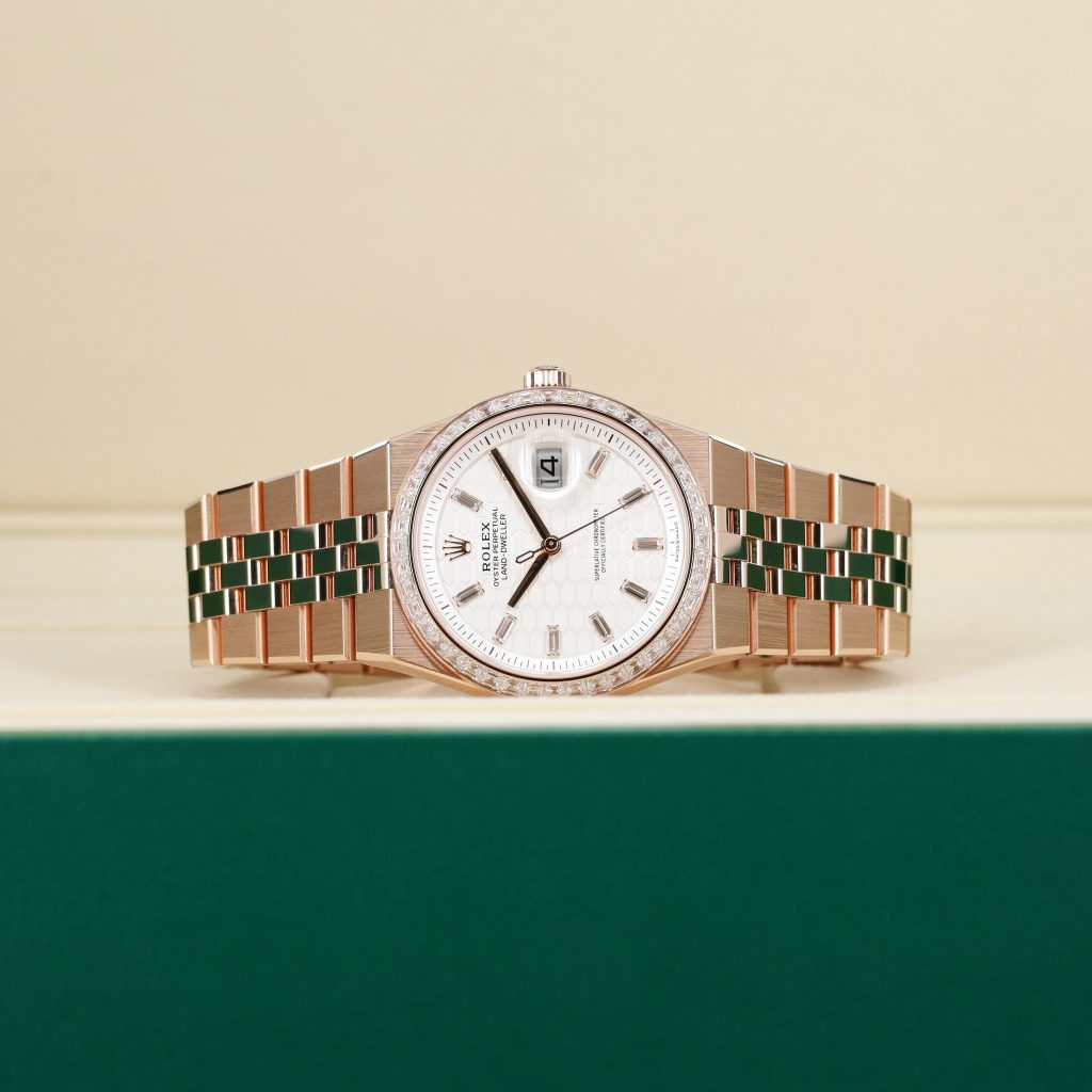 Rolex Land-Dweller Rose Gold White Dial Diamond Bezel